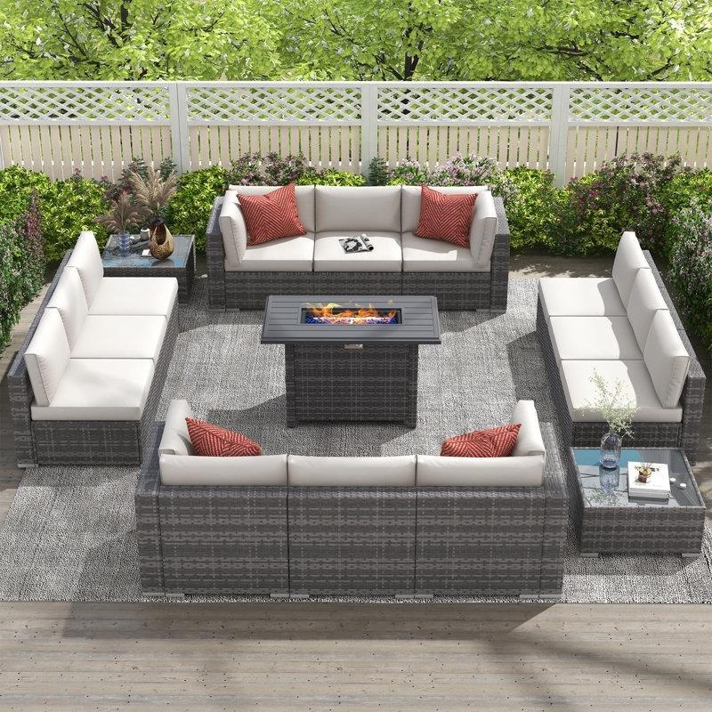 Gri PE Rattan Ateş Çukurlu Modüler 12 Kişilik Bahçe Takımı - 212485