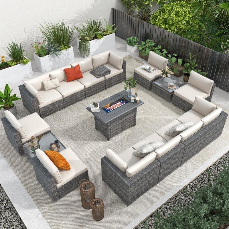 Gri PE Rattan Ateş Çukurlu Modüler 12 Kişilik Bahçe Takımı - 212485