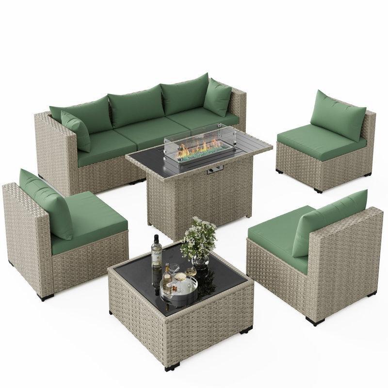 Gri PE Rattan Ateş Çukurlu Modüler Bahçe Takımı - 208993