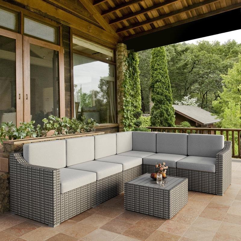 Gri PE Rattan Çelik İskeletli Modüler 7 Kişilik Bahçe Takımı - 211542