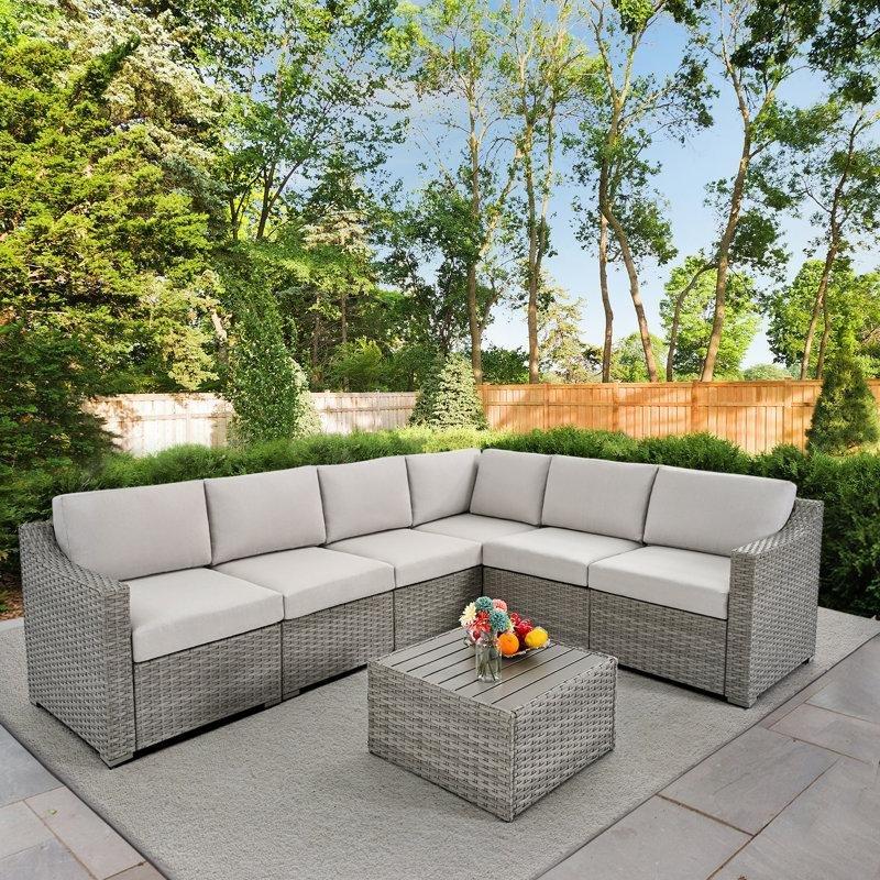 Gri PE Rattan Çelik İskeletli Modüler 7 Kişilik Bahçe Takımı - 211542