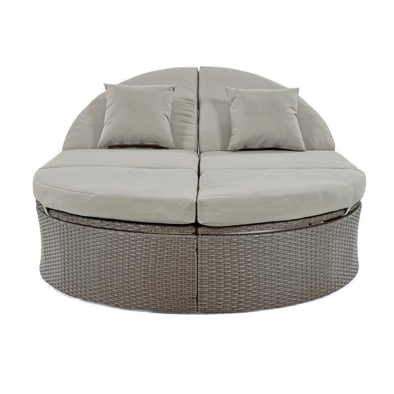 Gri PE Rattan Çift Kişilik Ayarlanabilir ve İçecek Tepsili Minderli Şezlong - 141x200 cm - 171180