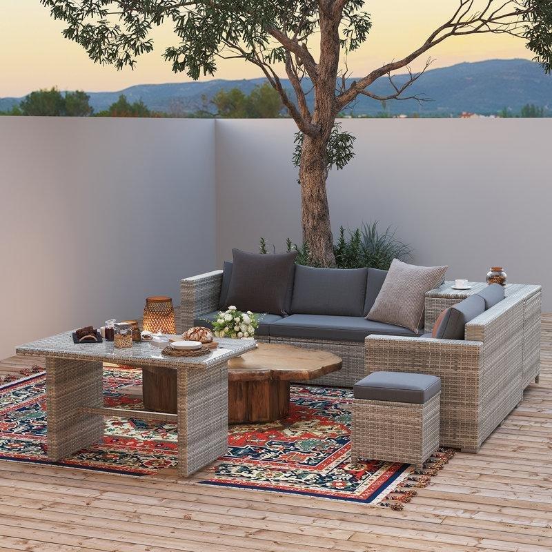 Gri PE Rattan Depolama Alanlı ve Ayarlanabilir Sırtlıklı Modüler Bahçe Takımı - 211812