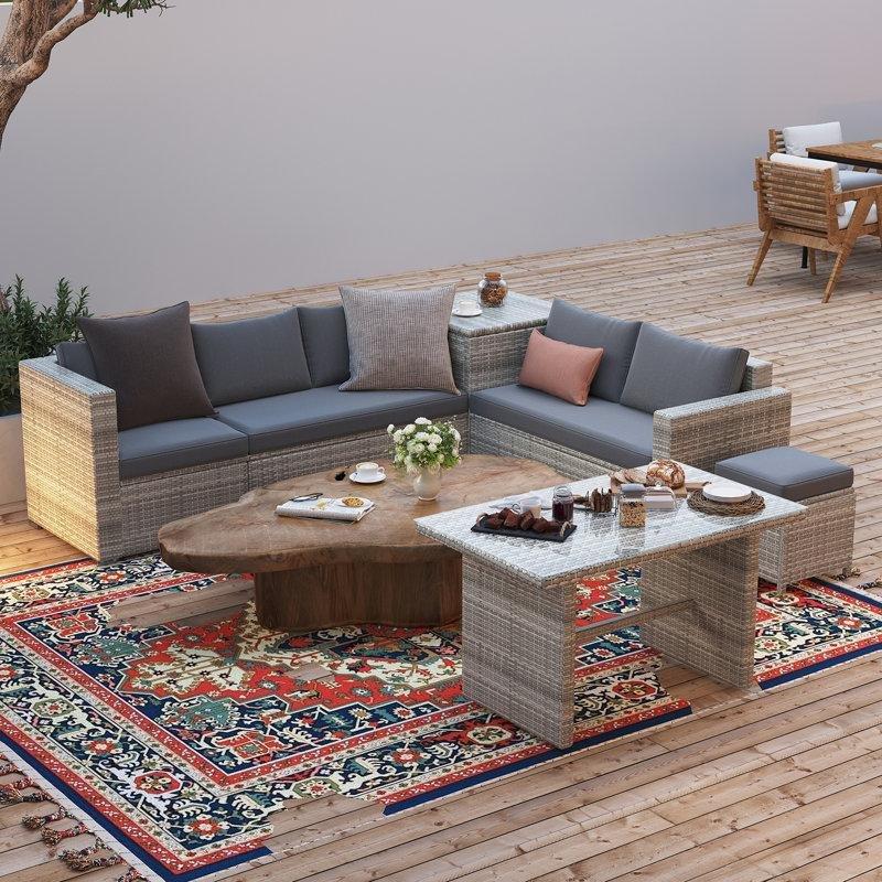 Gri PE Rattan Depolama Alanlı ve Ayarlanabilir Sırtlıklı Modüler Bahçe Takımı - 211812