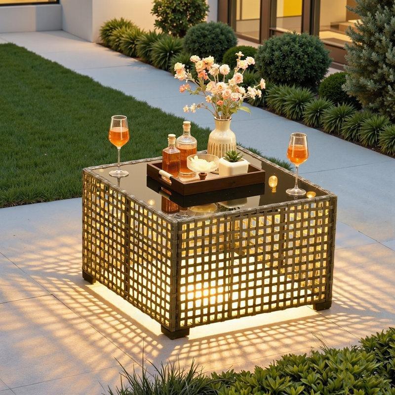 Gri PE Rattan LED Işıklı 7 Kişilik Bahçe Takımı - 211056