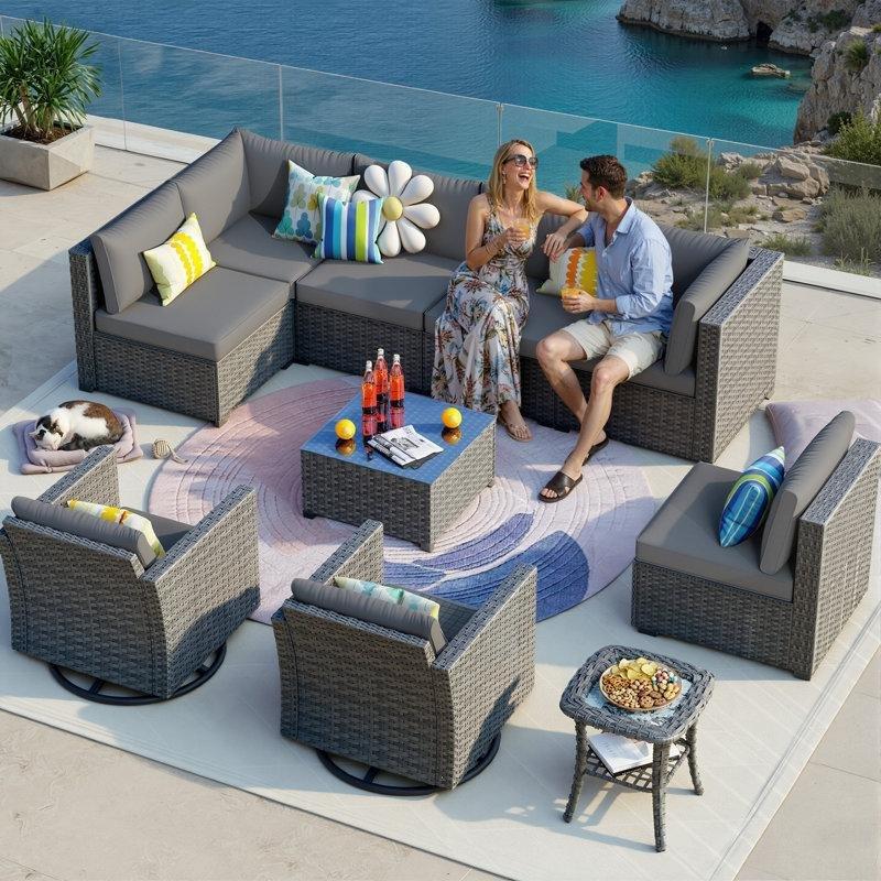 Gri PE Rattan Metal 8 Kişilik Ateş Çukurlu Döner Sandalyeli Bahçe Takımı - 210745