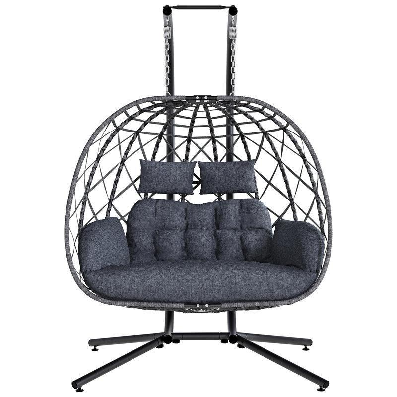 Gri PE Rattan Metal Ayaklı Çift Kişilik Balkon Salıncağı - 160 cm - 174334
