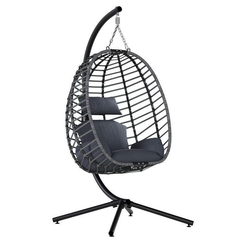 Gri PE Rattan Metal Ayaklı Tek Kişilik Minderli Balkon Salıncağı - 175153