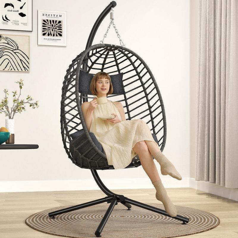 Gri PE Rattan Metal Ayaklı Tek Kişilik Minderli Balkon Salıncağı - 175153