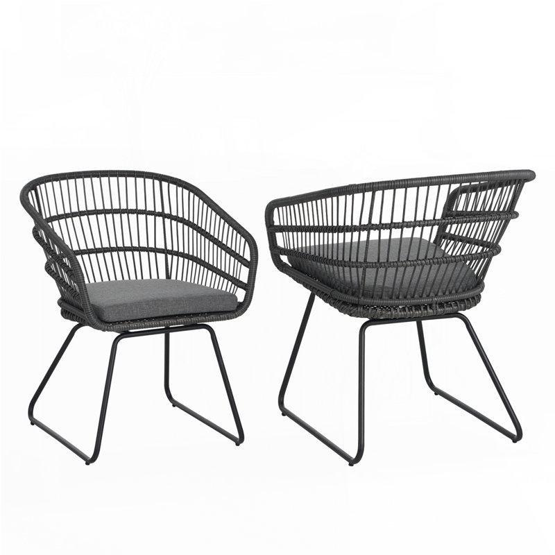 Gri PE Rattan Minderli Kollu 2li Set Bahçe Sandalyesi - 173512