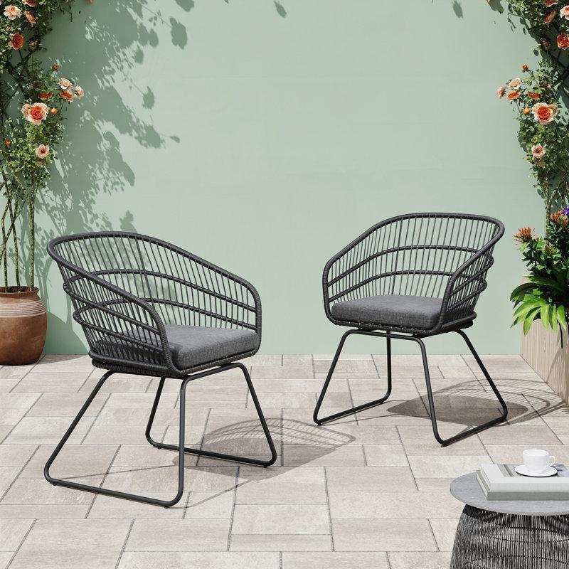 Gri PE Rattan Minderli Kollu 2li Set Bahçe Sandalyesi - 173512