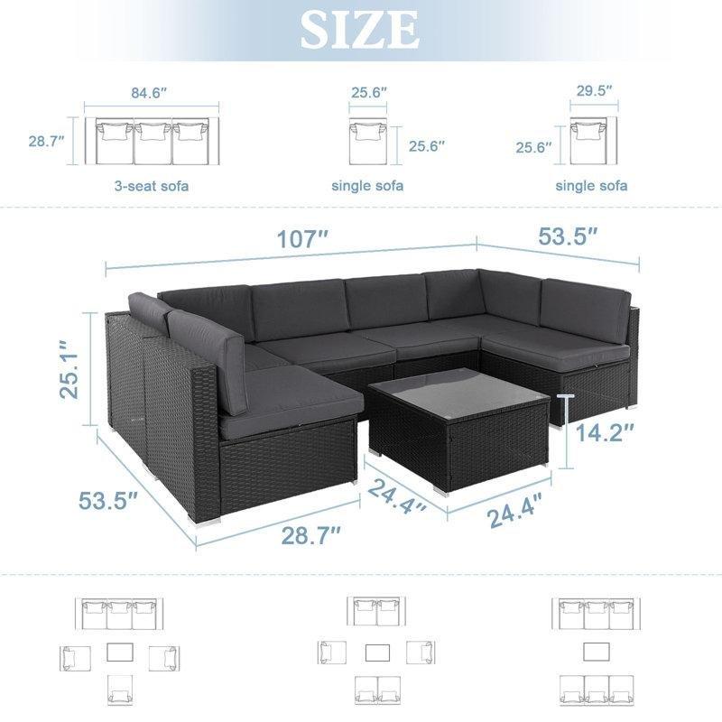 Gri PE Rattan Minderli Modüler 6 Kişilik Bahçe Oturma Grubu - 210525