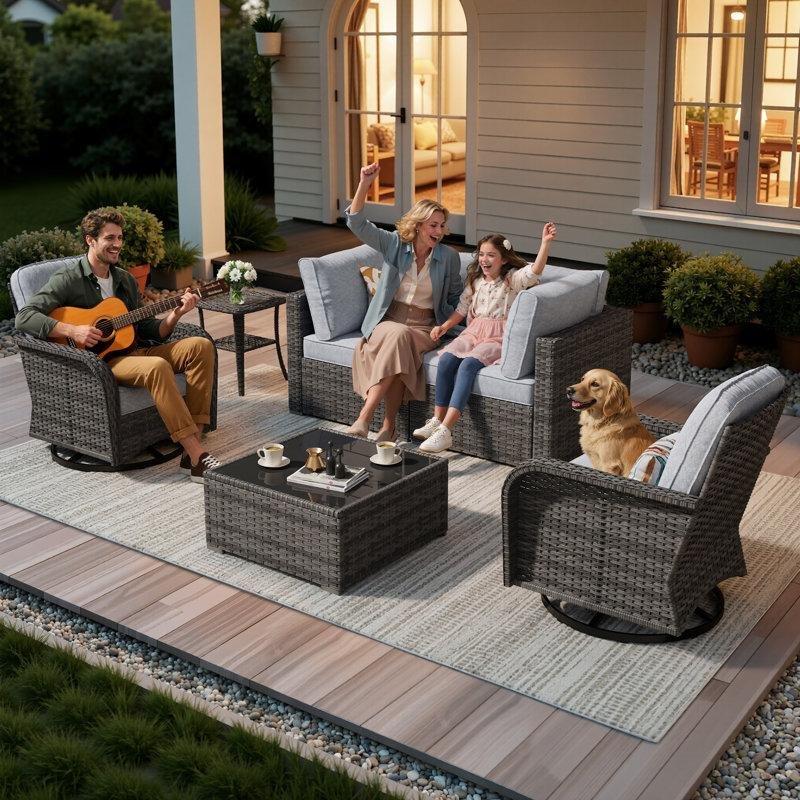 Gri PE Rattan Minderli Sallanır 4 Kişilik Bahçe Takımı - 209350