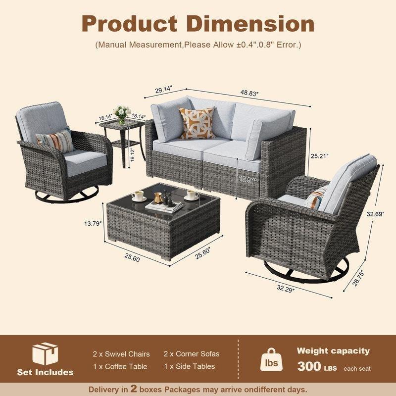 Gri PE Rattan Minderli Sallanır 4 Kişilik Bahçe Takımı - 209350