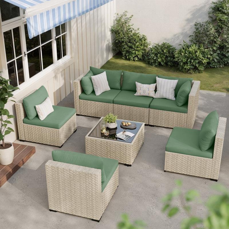 Gri PE Rattan Modüler 7 Parça Cam Tablalı Bahçe Takımı - 211927