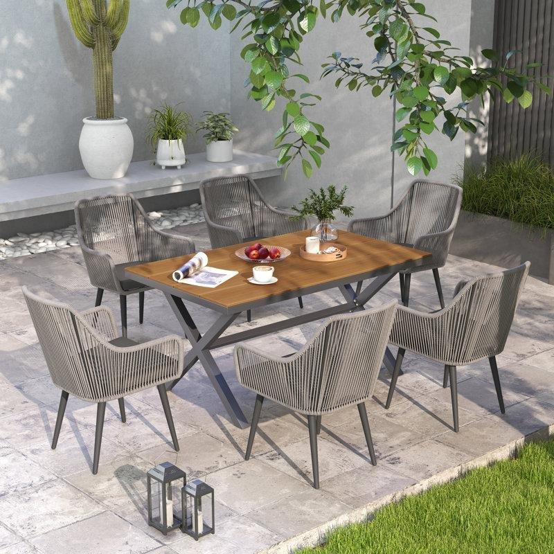 Gri PE Rattan ve Metal Minderli Dikdörtgen 6 Kişilik Bahçe Masa Takımı - 150x90 cm - 213225