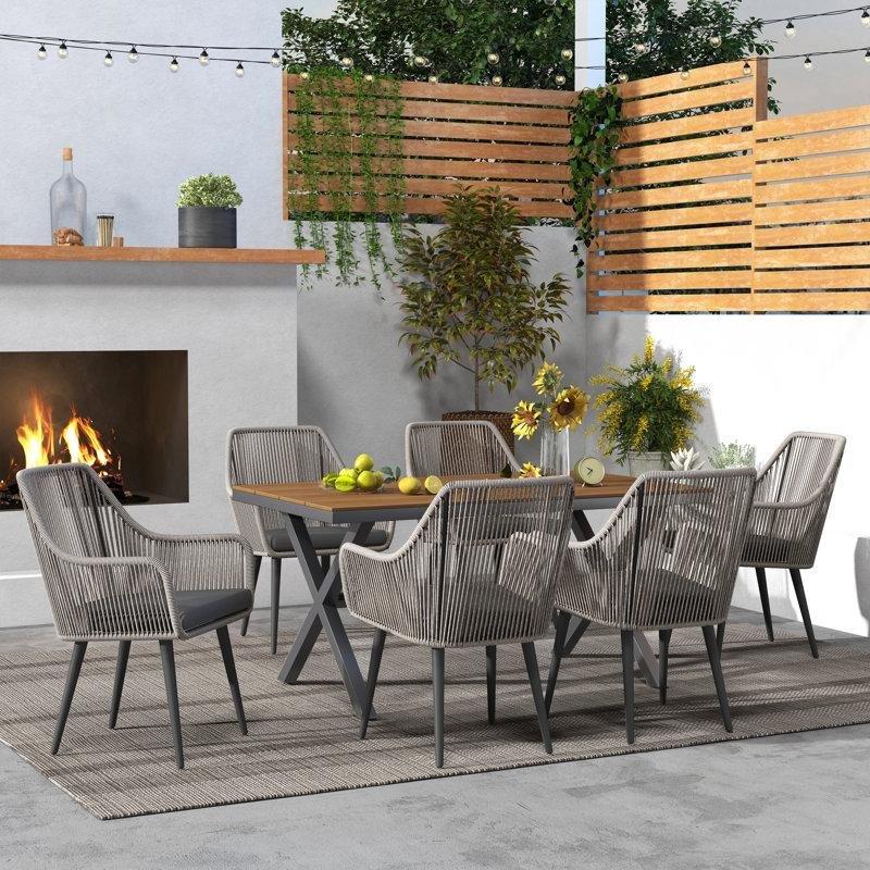 Gri PE Rattan ve Metal Minderli Dikdörtgen 6 Kişilik Bahçe Masa Takımı - 150x90 cm - 213225