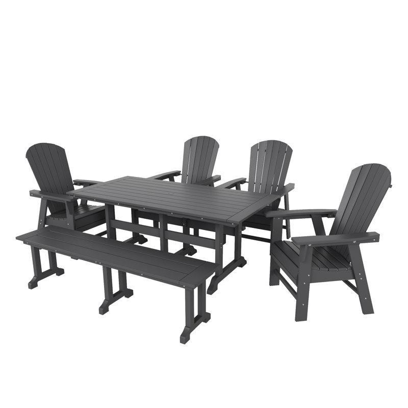 Gri Plastik 6 Kişilik Şemsiye Delikli Dikdörtgen Bahçe Masa Takımı - 181x94 cm - 213993