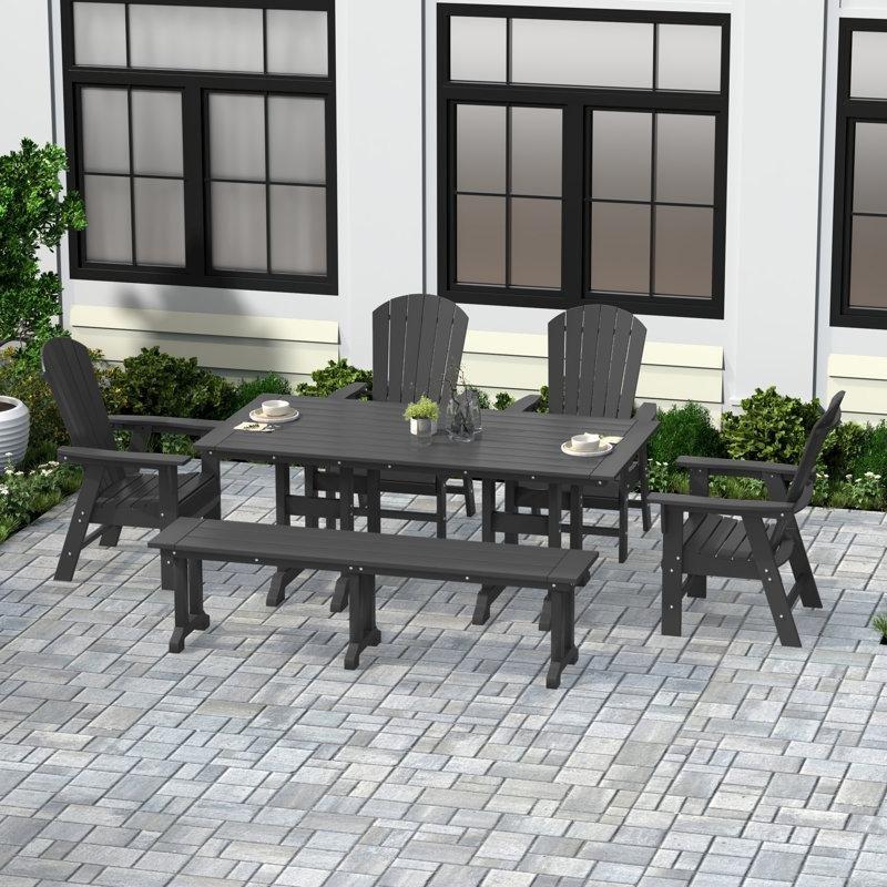 Gri Plastik 6 Kişilik Şemsiye Delikli Dikdörtgen Bahçe Masa Takımı - 181x94 cm - 213993