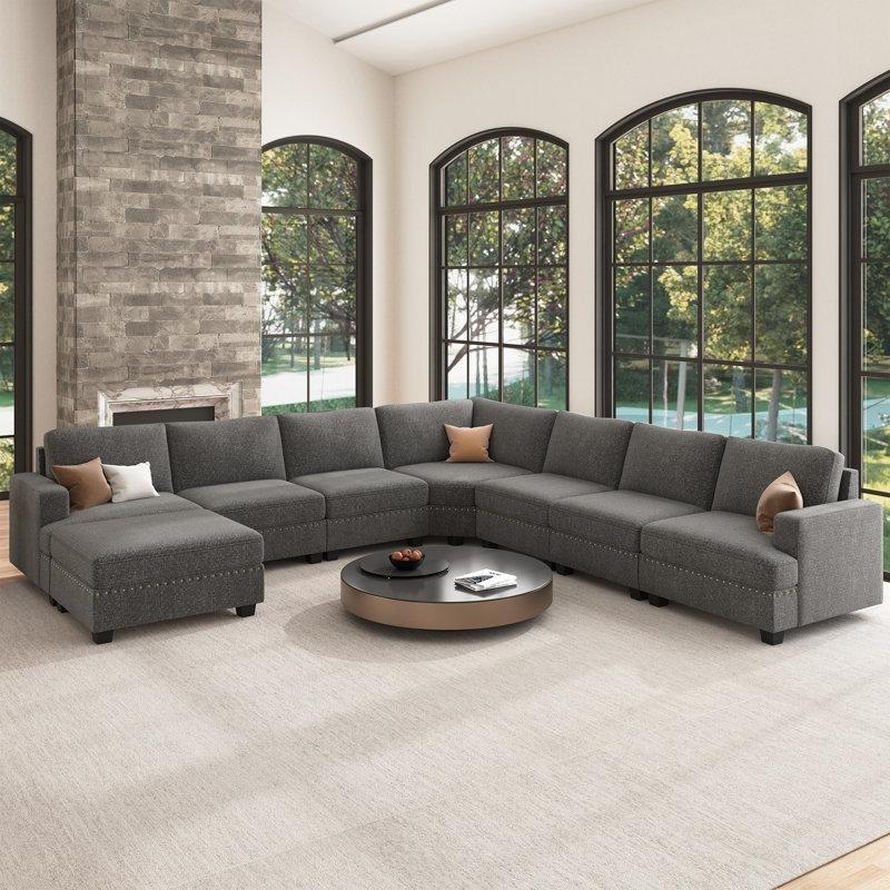Gri Polyester Depolamalı Puflu Modüler U Köşe Koltuk Takımı - 326x326 cm - 194762