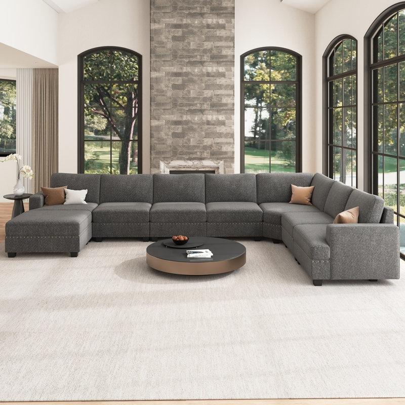 Gri Polyester Depolamalı Puflu Modüler U Köşe Koltuk Takımı - 326x326 cm - 194762