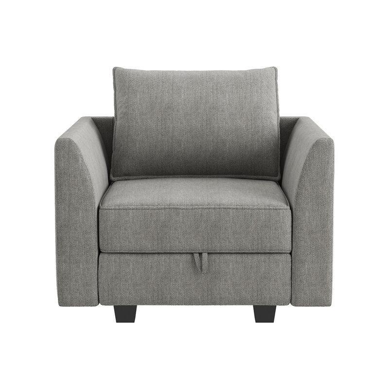 Gri Polyester Karışımı Kumaş Çıkarılabilir Minderli Ahşap İskeletli Tekli Koltuk - 91 cm - 203190