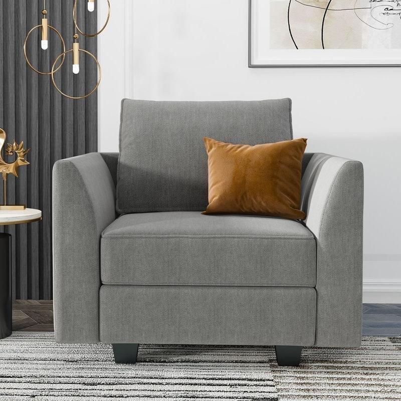 Gri Polyester Karışımı Kumaş Çıkarılabilir Minderli Ahşap İskeletli Tekli Koltuk - 91 cm - 203190