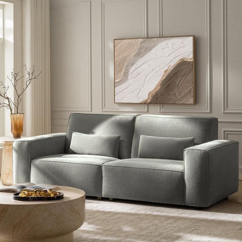 Gri Polyester Kumaş Masif Ahşap Ayaklı Ayarlanabilir Sırtlıklı Kırlentli Koltuk - 234 cm - 196979