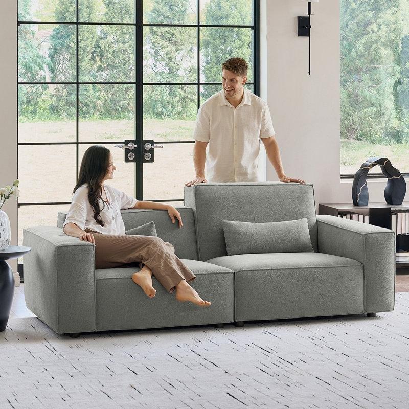 Gri Polyester Kumaş Masif Ahşap Ayaklı Ayarlanabilir Sırtlıklı Kırlentli Koltuk - 234 cm - 196979