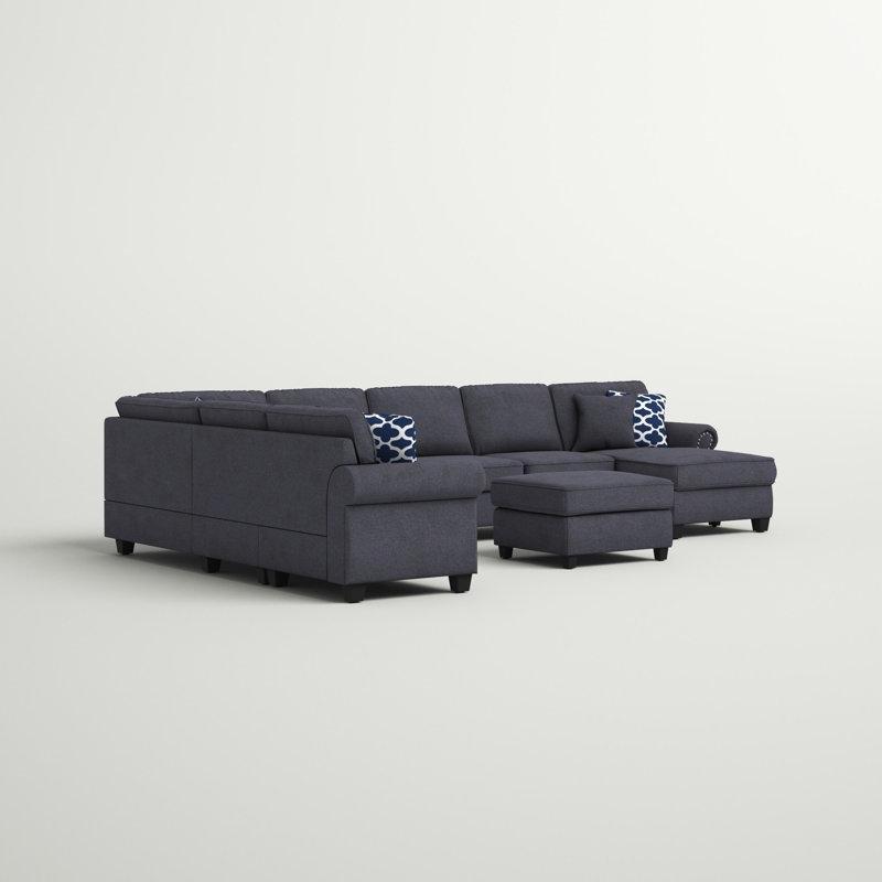 Gri Polyester Kumaş Modüler Zımba Detaylı U Şekilli Köşe Koltuk Takımı - 381x251 cm - 194110