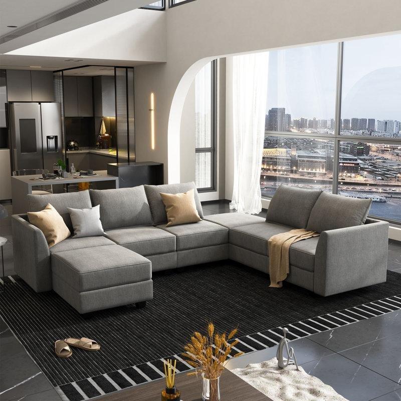 Gri Polyester Kumaş Sandıklı Modüler Yönü Değiştirilebilir U Köşe Koltuk Takımı - 193527