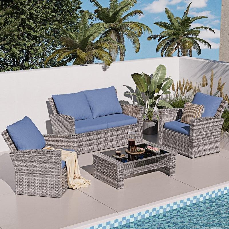 Gri Rattan 4 Kişilik Minderli Bahçe Takımı - 209993