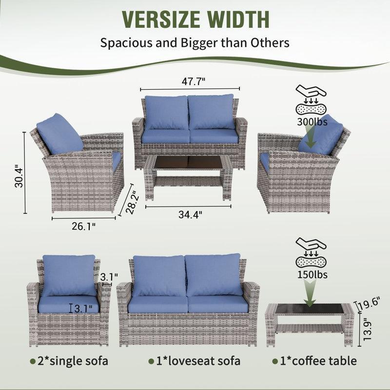 Gri Rattan 4 Kişilik Minderli Bahçe Takımı - 209993