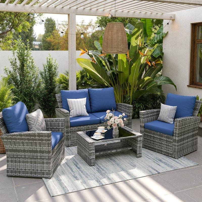 Gri Rattan 4 Kişilik Minderli Bahçe Takımı - 209993