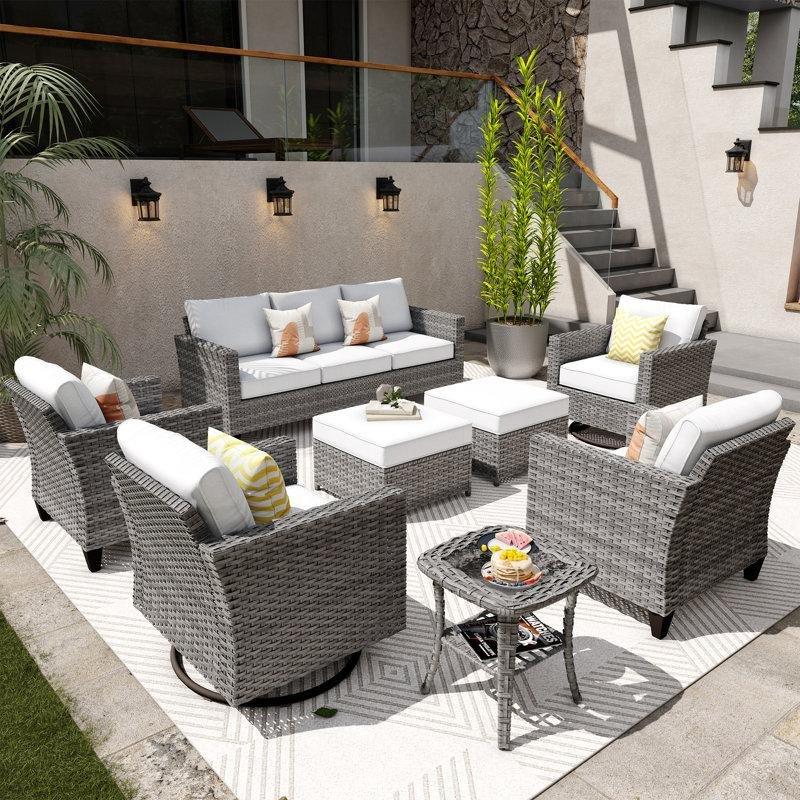 Gri Rattan 9 Kişilik Minderli El Örgüsü Bahçe Takımı - 212117