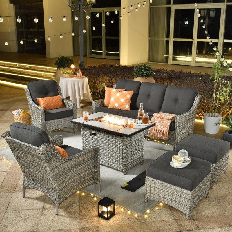 Gri Rattan Ateş Çukurlu 7 Kişilik Bahçe Takımı - 209776