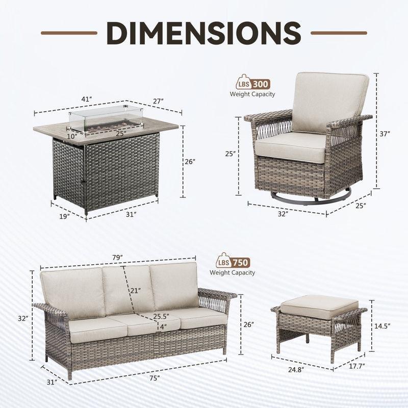 Gri Rattan Ateş Çukurlu Döner ve Sallanır 6 Parça Bahçe Takımı - 210938