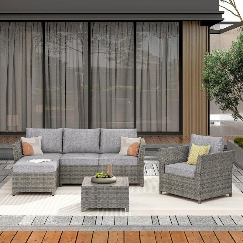 Gri Rattan Ateş Çukurlu Modüler 4 Kişilik Bahçe Takımı - 212305