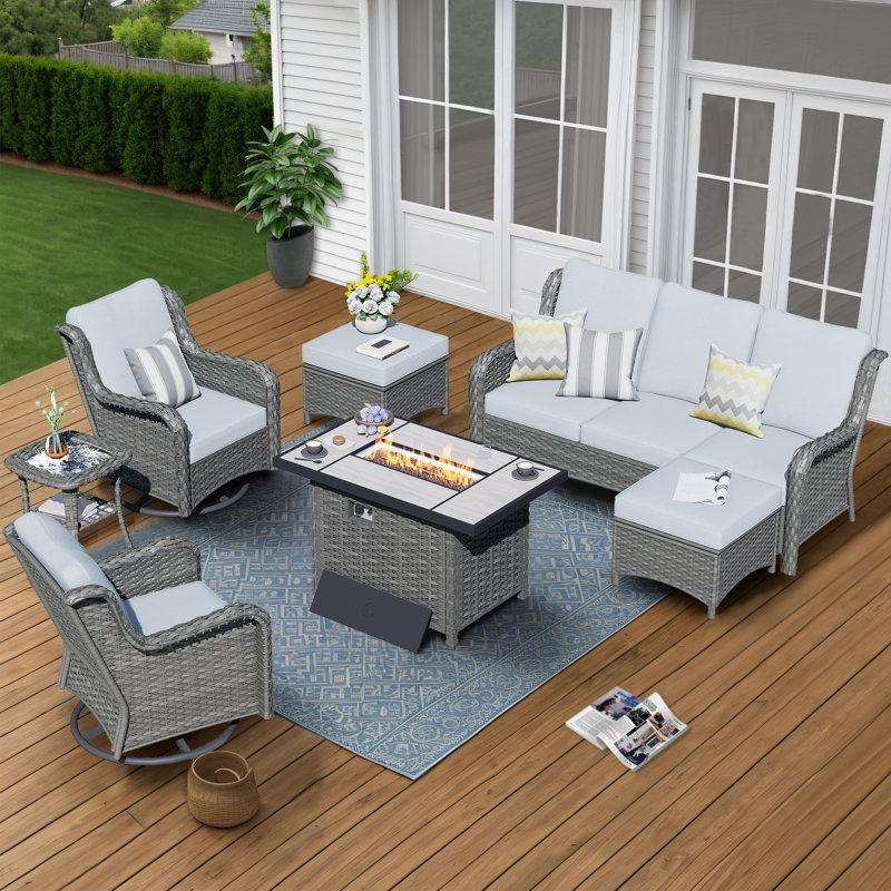 Gri Rattan Ateş Çukurlu Sallanır Sandalyeli 5 Kişilik Bahçe Takımı - 210607