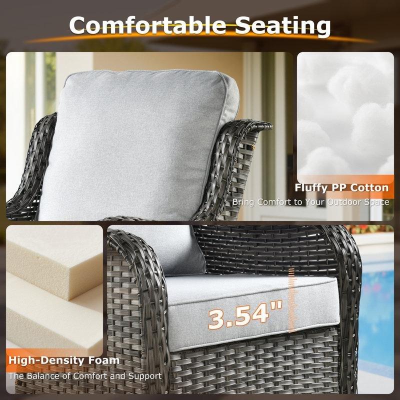 Gri Rattan Ateş Çukurlu Sallanır Sandalyeli 5 Kişilik Bahçe Takımı - 210607