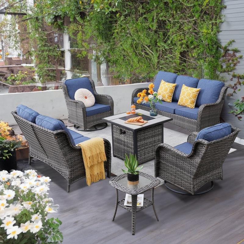 Gri Rattan Ateş Çukurlu ve Sallanır Koltuklu 7 Kişilik Bahçe Takımı - 209244