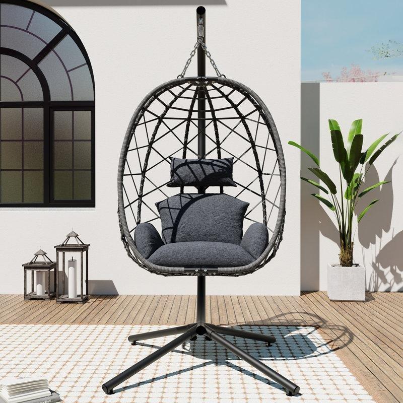 Gri Rattan Ayaklı Tek Kişilik Yumurta Balkon Salıncağı - 174093