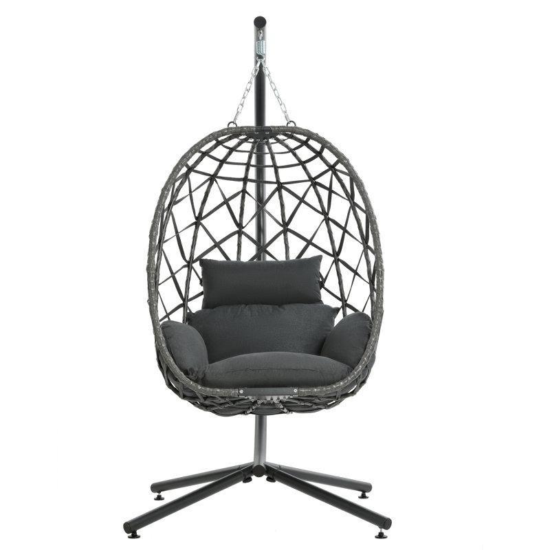 Gri Rattan Ayaklı Tek Kişilik Yumurta Balkon Salıncağı - 174093