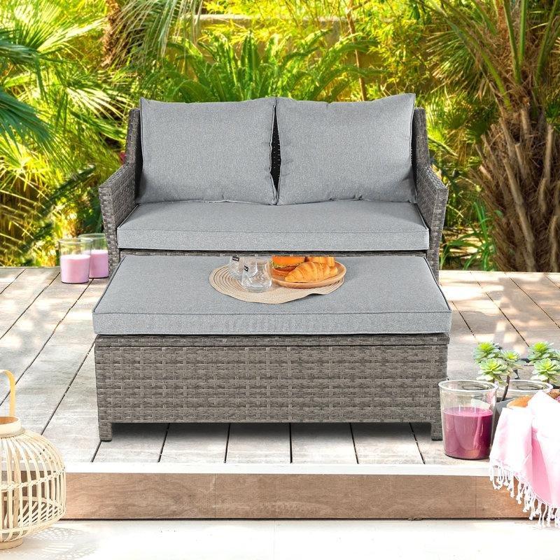 Gri Rattan Depolamalı 2 Kişilik Bahçe Takımı - 210304