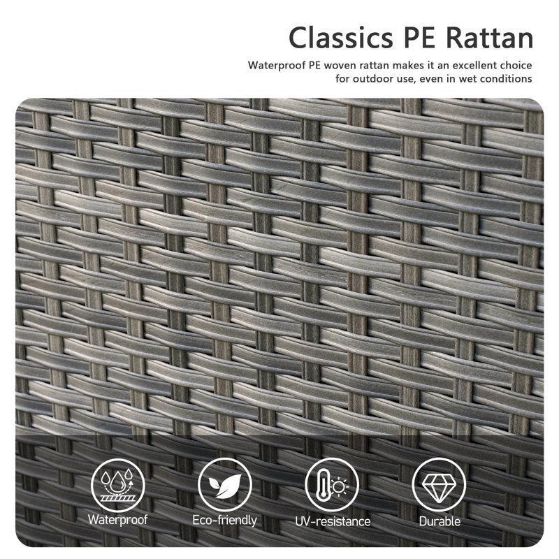 Gri Rattan El Örgüsü 5 Kişilik Minderli ve Puflu Bahçe Takımı - 209472