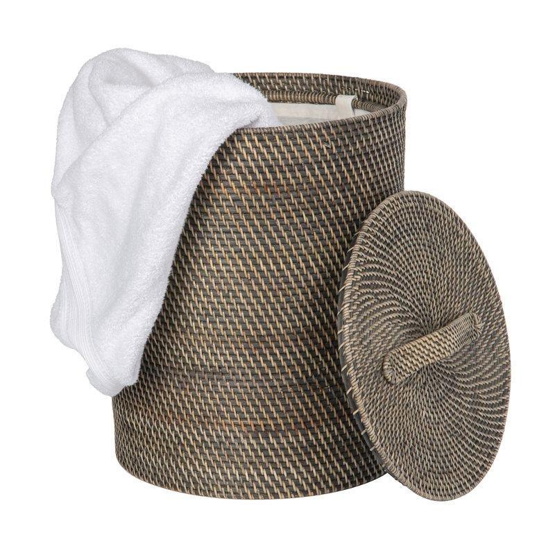 Gri Rattan Kapaklı ve Çıkarılabilir Astarlı Çamaşır Sepeti - 37x49 cm - 187767