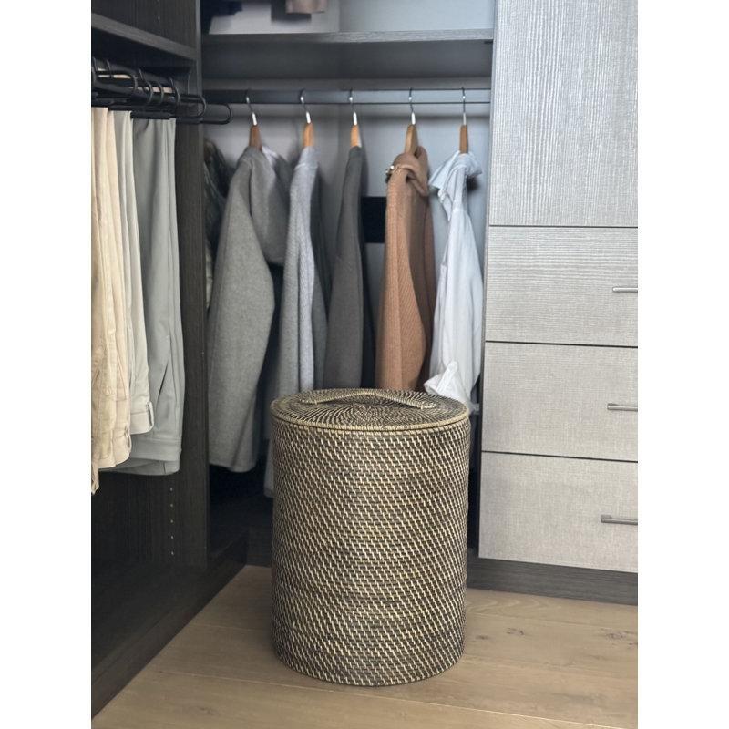 Gri Rattan Kapaklı ve Çıkarılabilir Astarlı Çamaşır Sepeti - 37x49 cm - 187767