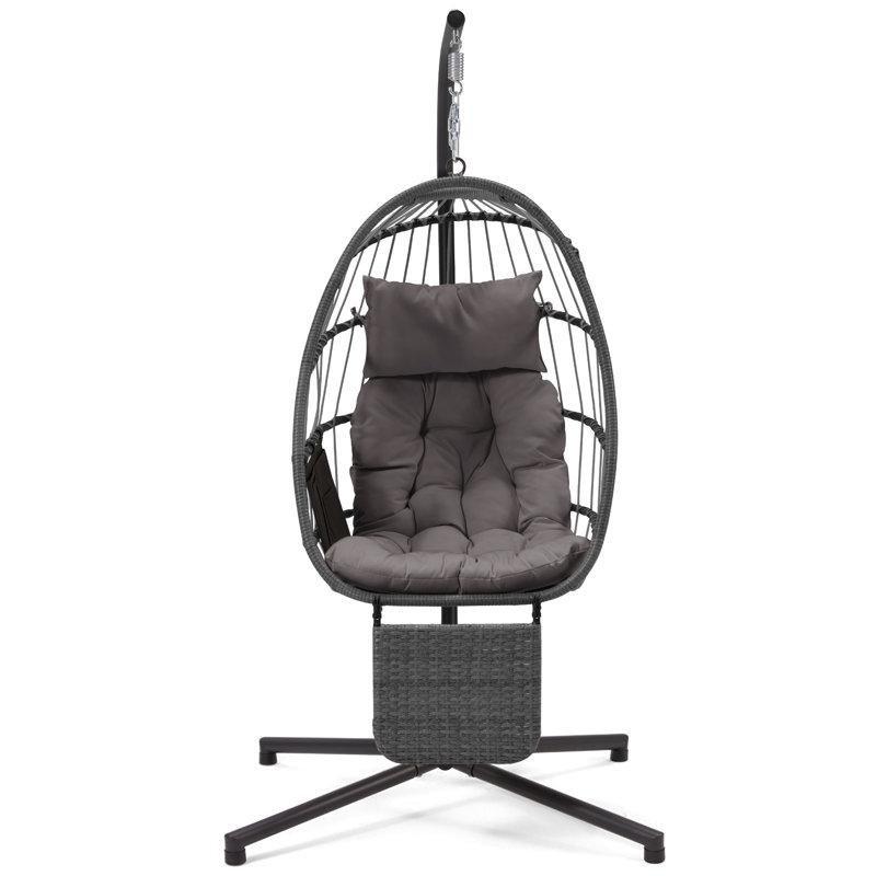 Gri Rattan Katlanabilir ve Ayak Destekli Metal Ayaklı Balkon Salıncağı - 174112