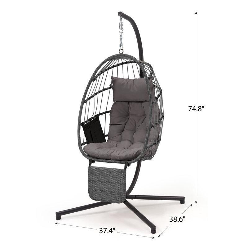 Gri Rattan Katlanabilir ve Ayak Destekli Metal Ayaklı Balkon Salıncağı - 174112