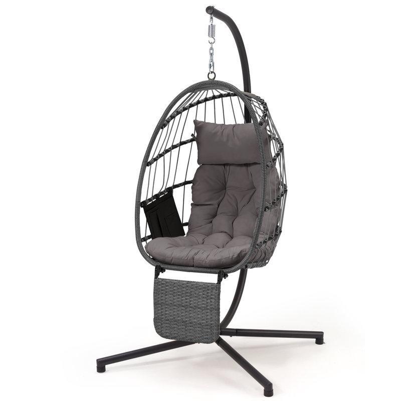 Gri Rattan Katlanabilir ve Ayak Destekli Metal Ayaklı Balkon Salıncağı - 174112